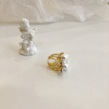 Κομψά ρετρό υπερμεγέθη δαχτυλίδια πολλαπλών μαργαριταριών για γυναίκες Lady Shiny Crystal Rhinestone Irregular Charm Open Rings Κοσμήματα