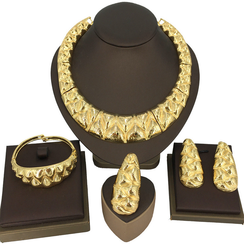 Dubajaus auksiniai papuošalų rinkiniai moterims dideli karoliai, padengti 24 auksu originalus nemokamas pristatymas vestuvių šventėms FHK13548