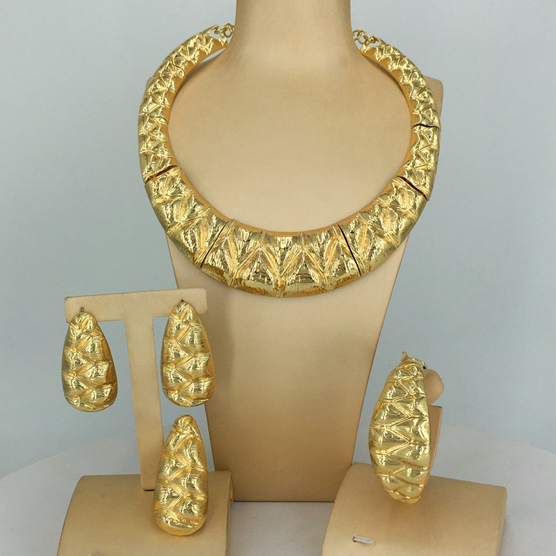 Dubajaus auksiniai papuošalų rinkiniai moterims dideli karoliai, padengti 24 auksu originalus nemokamas pristatymas vestuvių šventėms FHK13548