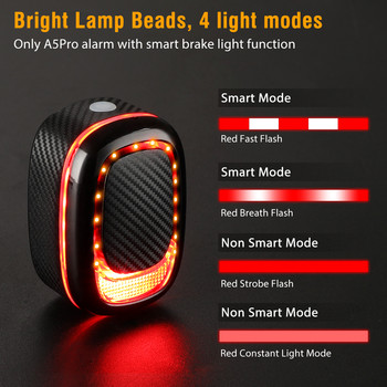 Camaroca Велосипедна аларма Задни светлини Осветление за взлом Велосипед USB зареждане Smart Auto Brake Sensing Дистанционно управление Водоустойчива велосипедна лампа