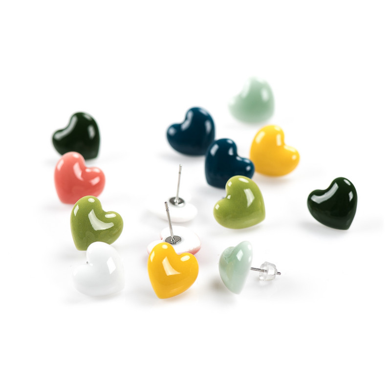 Csodálatos kerámia Nagy szerelem szív alakú fülbevaló többszínű antiallergén fém tűs divatos fülbevaló #LY117
