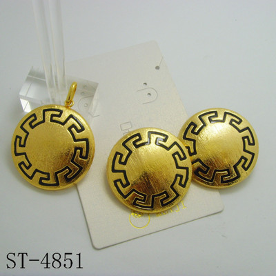 Papuošalų rinkiniai moterims karoliai ir auskarai Dubajaus afrikietiškas 24K paauksuotas vario apskritimo apvalaus rašto vestuvinių papuošalų rinkinys