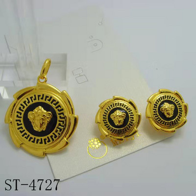 Papuošalų rinkiniai moterims karoliai ir auskarai Dubajaus afrikietiškas 24K paauksuotas vario apskritimo apvalaus rašto vestuvinių papuošalų rinkinys