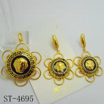 Papuošalų rinkiniai moterims karoliai ir auskarai Dubajaus afrikietiškas 24K paauksuotas vario apskritimo apvalaus rašto vestuvinių papuošalų rinkinys