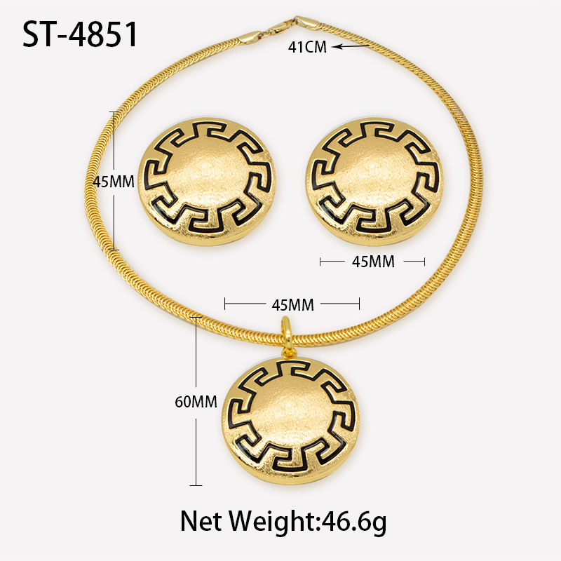 Papuošalų rinkiniai moterims karoliai ir auskarai Dubajaus afrikietiškas 24K paauksuotas vario apskritimo apvalaus rašto vestuvinių papuošalų rinkinys