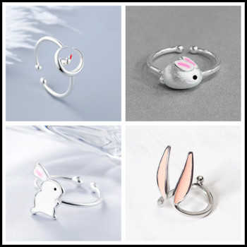 Lovely Pink Rabbit Ear An Animal Rings Bunny Jewelry Ανοιγόμενα δαχτυλίδια για εραστές κορίτσια Δώρο για την ημέρα του Αγίου Βαλεντίνου