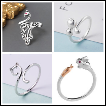 Lovely Pink Rabbit Ear An Animal Rings Bunny Jewelry Ανοιγόμενα δαχτυλίδια για εραστές κορίτσια Δώρο για την ημέρα του Αγίου Βαλεντίνου