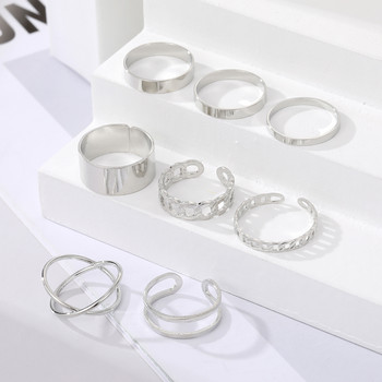KISSWIFE Златен цвят Сребърен цвят Кръстосани пръстени Комплект за жени Проста широка верига Пръстени за опашка на пръсти 2022 г. Бижута Бижута Подаръци Женски