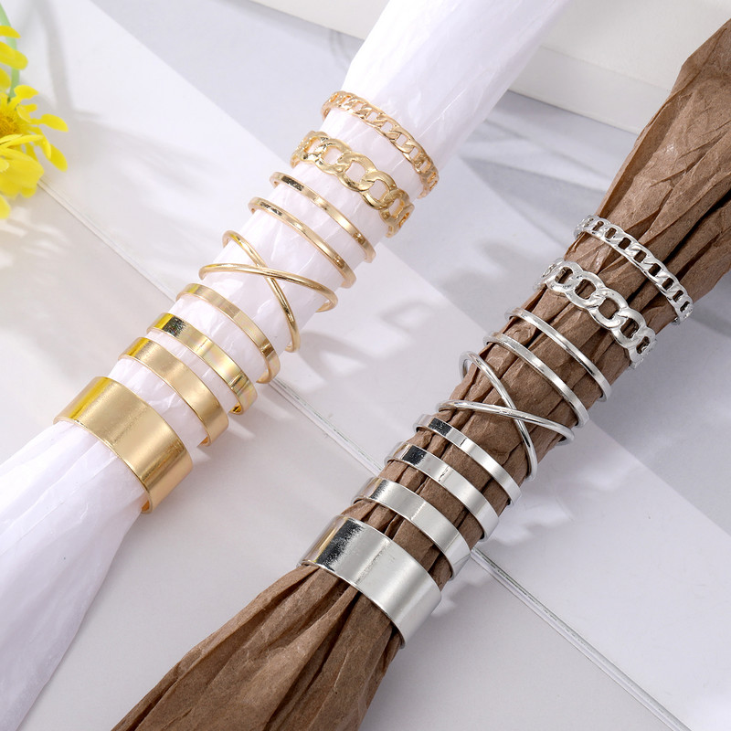 KISSWIFE aukso spalvos sidabro spalvos kryžminių žiedų rinkinys moterims Paprasti plačios grandinės pirštų uodegos žiedai 2022 m. Bijoux papuošalai, dovanos moterims