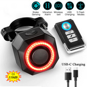 Lampă din spate cu alarmă antiefracție pentru bicicletă, fară din spate, impermeabilă, inteligentă, cu detecție automată a frânei, lampă din spate, telecomandă, încărcare USB, fară spate pentru bicicletă