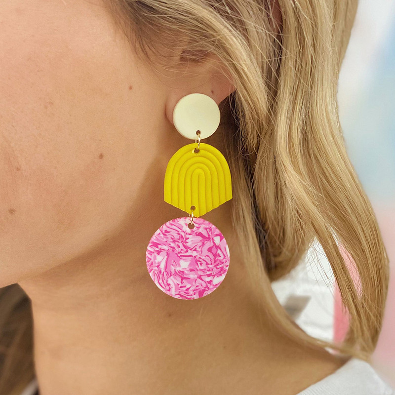 AENSOA unikalūs spalvingi abstrakčių raštų polimero molio auskarai moterims rankų darbo apvalūs pakabukai nuleidžiami auskarai papuošalų didmeninė prekyba