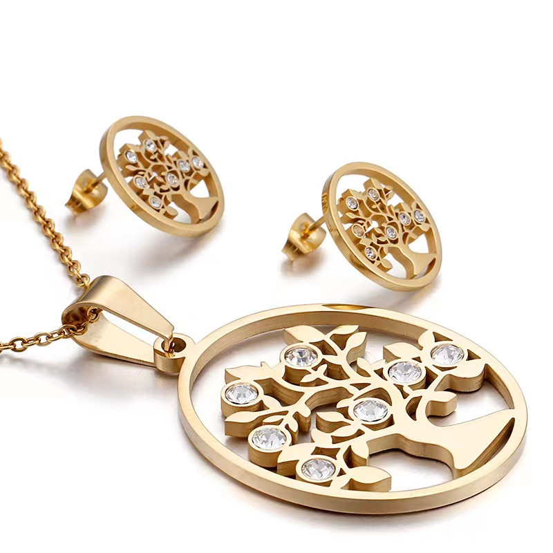 Jauni krāsaini dzīvības kristāla koka nerūsējošā tērauda zelta/sudraba krāsas Ziemassvētku rotaslietu komplekti sievietēm/meiteņu kaklarotas ballītei.