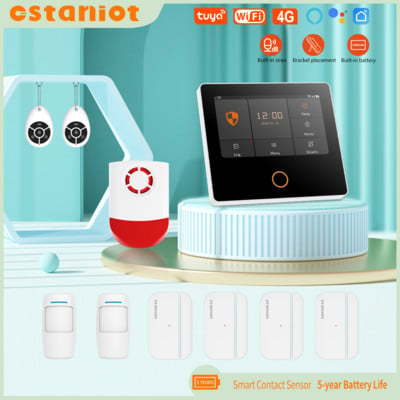 Sistem de securitate Ostaniot WiFi 4G Sirenă încorporată Kit de alarmă antiefracție Tuya Smart Home cu 5 ani de viață a bateriei Detector de deschidere a ușii