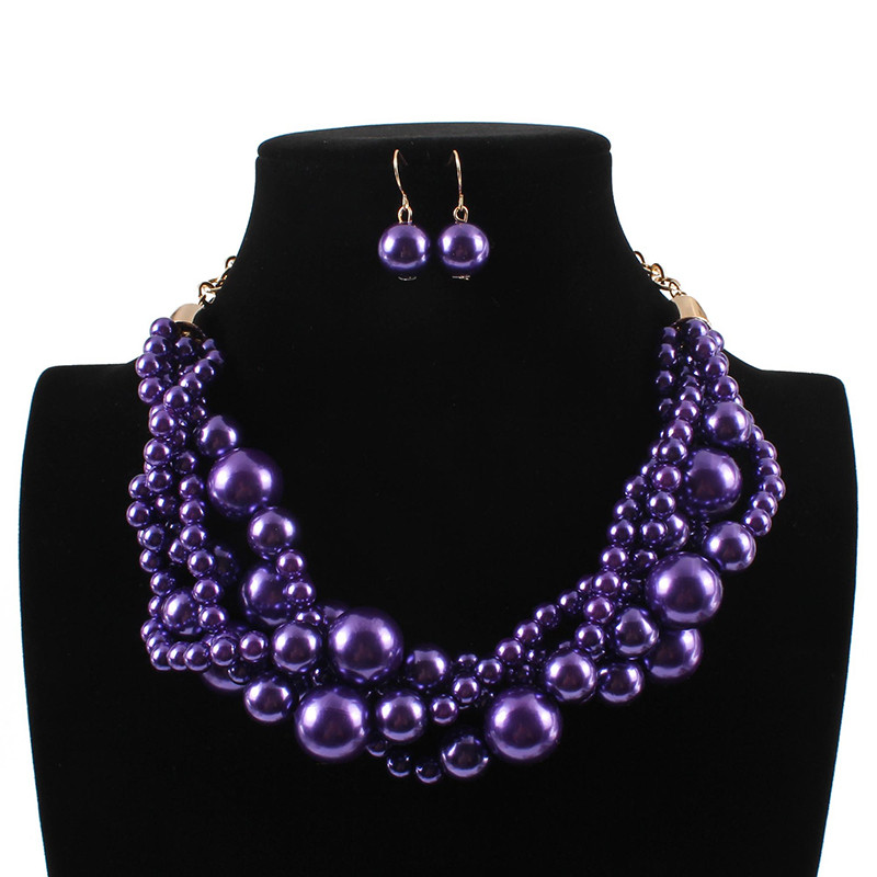 Kelių sluoksnių purpuriniai karoliukai įvyniojami karoliai ir pakabukai mados grandinėlės afrikietiškos apykaklės Nigerijos vestuvių indiškų papuošalų rinkiniai