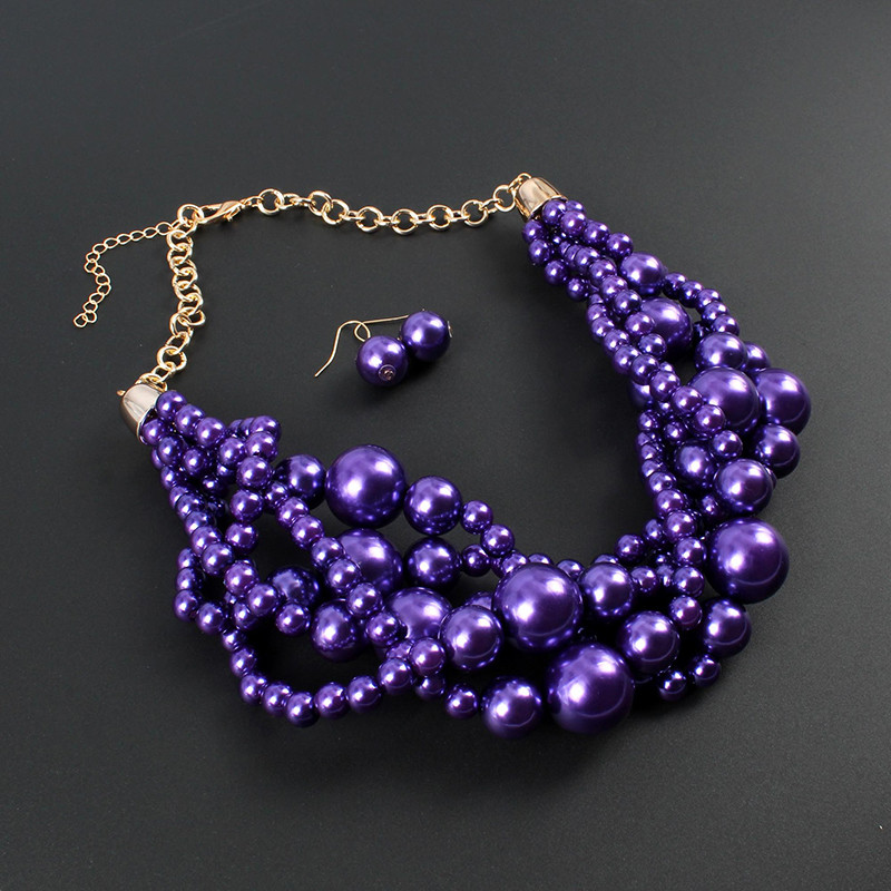 Kelių sluoksnių purpuriniai karoliukai įvyniojami karoliai ir pakabukai mados grandinėlės afrikietiškos apykaklės Nigerijos vestuvių indiškų papuošalų rinkiniai