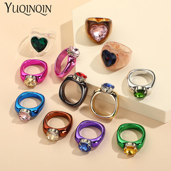 Модни големи кристални пръстени за жени Естетичен комплект Многоцветен красив акрилен пръстен за пръсти от смола за момичета Парти ретро бижута