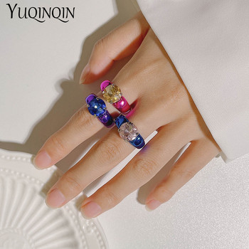 Модни големи кристални пръстени за жени Естетичен комплект Многоцветен красив акрилен пръстен за пръсти от смола за момичета Парти ретро бижута