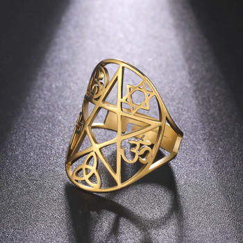 LIKGREAT Νέα σε Pentacle Pentagram Ρυθμιζόμενα δαχτυλίδια Triquetra Knot Yin Yang Cross Om Δαχτυλίδια με σύμβολο κοσμήματα Χριστουγεννιάτικα δώρα
