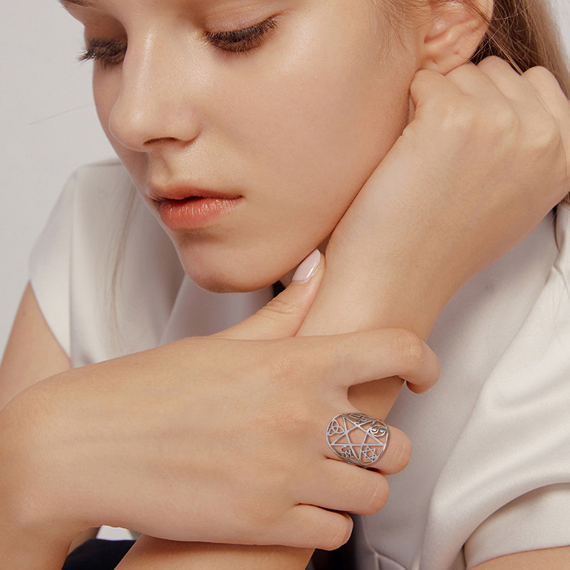 PATINKA Nauja Pentacle Pentagram Reguliuojami žiedai Triquetra Mazgas Yin Yang Cross Om Simbolis Žiedai Papuošalai Kalėdinės dovanos