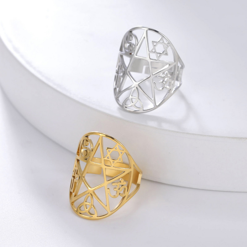 PATINKA Nauja Pentacle Pentagram Reguliuojami žiedai Triquetra Mazgas Yin Yang Cross Om Simbolis Žiedai Papuošalai Kalėdinės dovanos