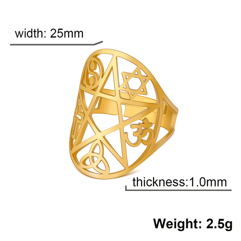 PATINKA Nauja Pentacle Pentagram Reguliuojami žiedai Triquetra Mazgas Yin Yang Cross Om Simbolis Žiedai Papuošalai Kalėdinės dovanos