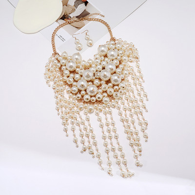 Rankų darbo perdėti kelių sluoksnių perlų karoliai ir pakabukas Aukščiausios kokybės karoliukai kutai papuošalų rinkiniai Vestuvių vakarėlio apykaklė