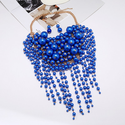 Rankų darbo perdėti kelių sluoksnių perlų karoliai ir pakabukas Aukščiausios kokybės karoliukai kutai papuošalų rinkiniai Vestuvių vakarėlio apykaklė