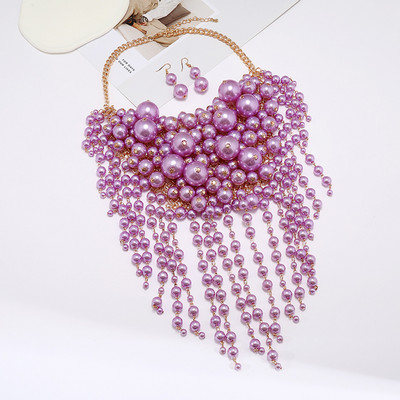 Rankų darbo perdėti kelių sluoksnių perlų karoliai ir pakabukas Aukščiausios kokybės karoliukai kutai papuošalų rinkiniai Vestuvių vakarėlio apykaklė