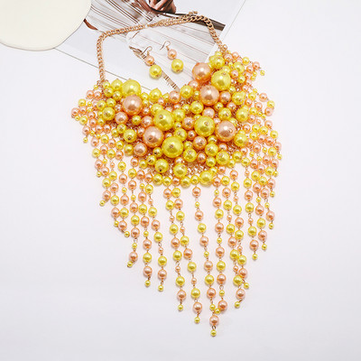 Rankų darbo perdėti kelių sluoksnių perlų karoliai ir pakabukas Aukščiausios kokybės karoliukai kutai papuošalų rinkiniai Vestuvių vakarėlio apykaklė