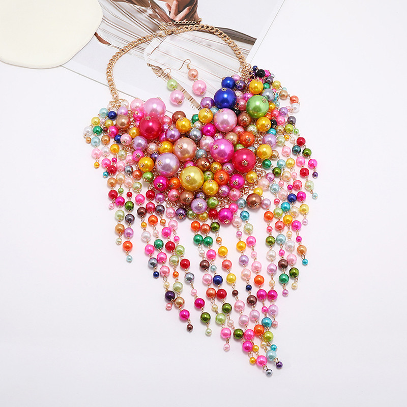 Rankų darbo perdėti kelių sluoksnių perlų karoliai ir pakabukas Aukščiausios kokybės karoliukai kutai papuošalų rinkiniai Vestuvių vakarėlio apykaklė