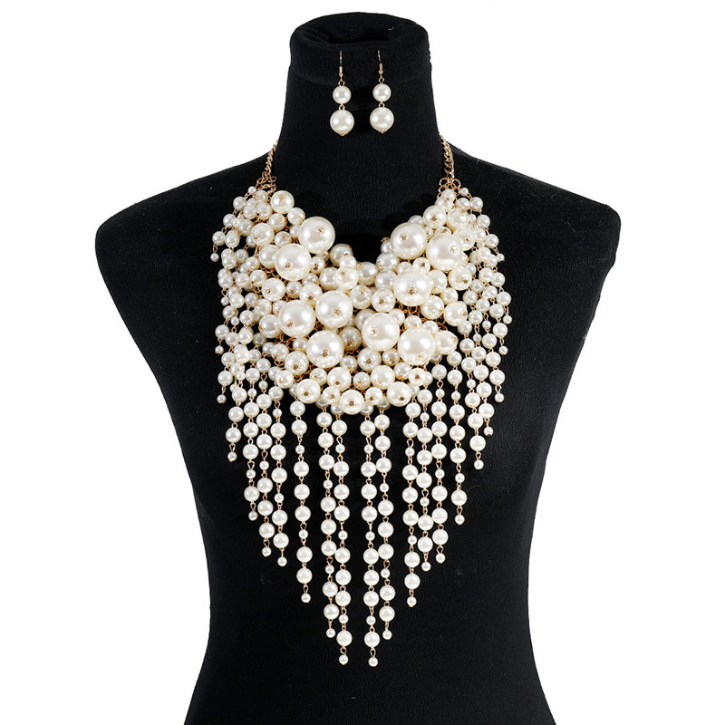 Rankų darbo perdėti kelių sluoksnių perlų karoliai ir pakabukas Aukščiausios kokybės karoliukai kutai papuošalų rinkiniai Vestuvių vakarėlio apykaklė