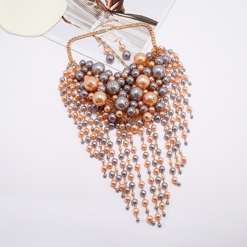 Rankų darbo perdėti kelių sluoksnių perlų karoliai ir pakabukas Aukščiausios kokybės karoliukai kutai papuošalų rinkiniai Vestuvių vakarėlio apykaklė