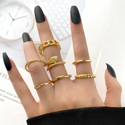 Punk gotikinis širdies žiedų rinkinys moterims Flame Pentagram Vintage Spades Ace Sidabruotas Retro žavus biliardas pirštų papuošalai