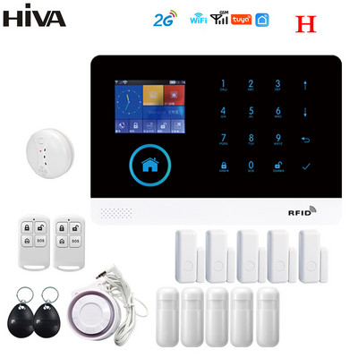 HIVA Tuya Алармена система Сигурност за дома Smart life App Control GSM Wifi Охранителна аларма с врата и PIR сензор работи с Alexa