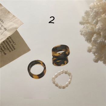 Нови леопардови винтидж цветни перлени пръстени от смола Сладък темперамент Комплект акрилни пръстени за жени Момичета