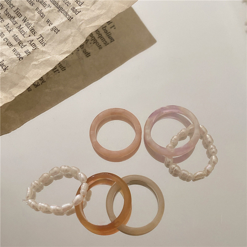 Naujas Leopard Vintage spalvingi dervos perlų žiedai saldaus temperamento akrilo žiedų rinkinys mergaitėms