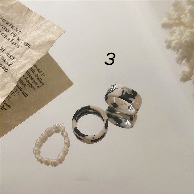 Naujas Leopard Vintage spalvingi dervos perlų žiedai saldaus temperamento akrilo žiedų rinkinys mergaitėms
