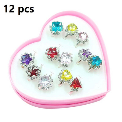 12/36 vnt. / dėžutė reguliuojamo lydinio žiedai kūdikiams su širdies formos vitrina