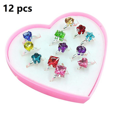 12/36 vnt. / dėžutė reguliuojamo lydinio žiedai kūdikiams su širdies formos vitrina