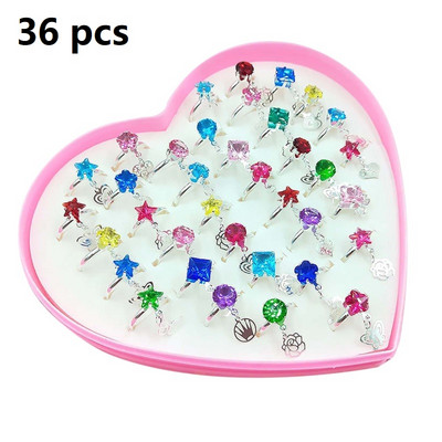 12/36 vnt. / dėžutė reguliuojamo lydinio žiedai kūdikiams su širdies formos vitrina