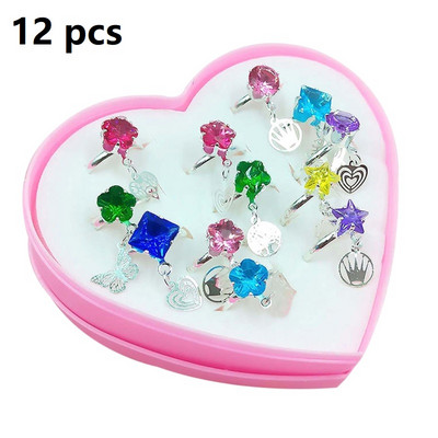 12/36 vnt. / dėžutė reguliuojamo lydinio žiedai kūdikiams su širdies formos vitrina