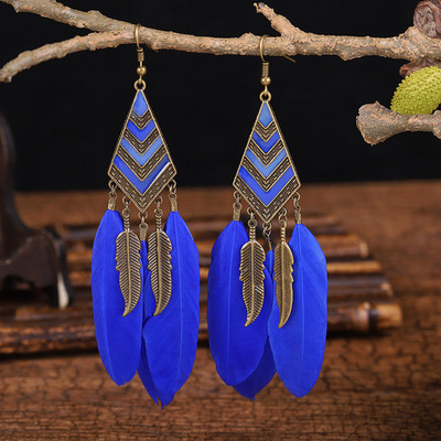 Geometriniai bohemiški vintažiniai kutai, plunksnų auskarai, moteriški papuošalai, madingi, ilga grandinėlė