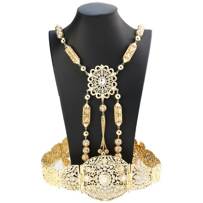 Sunspicems nuotakos suknelė kaftano diržo pečių grandinėlės rinkinys aukso spalvos Alžyras Marokas Moterų vestuvių papuošalai Arabiška krištolinė kūno grandinė