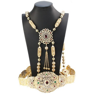Sunspicems nuotakos suknelė kaftano diržo pečių grandinėlės rinkinys aukso spalvos Alžyras Marokas Moterų vestuvių papuošalai Arabiška krištolinė kūno grandinė