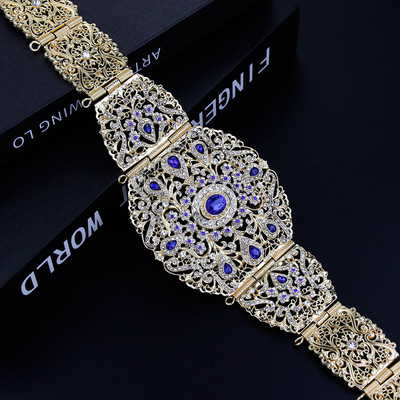 Sunspicems nuotakos suknelė kaftano diržo pečių grandinėlės rinkinys aukso spalvos Alžyras Marokas Moterų vestuvių papuošalai Arabiška krištolinė kūno grandinė