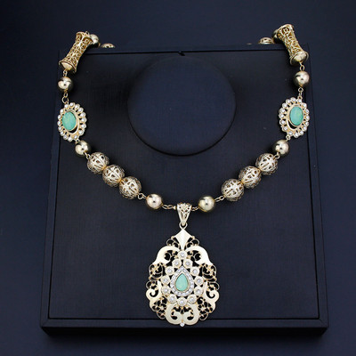 Sunspicems Alžyras Marokas papuošalų rinkiniai Moteriška Suknelė Kaftanas Diržas Metaliniai Karoliukai Kaklo papuošalai Arabiški nuotakos Vestuviniai Diržai Kūno papuošalai