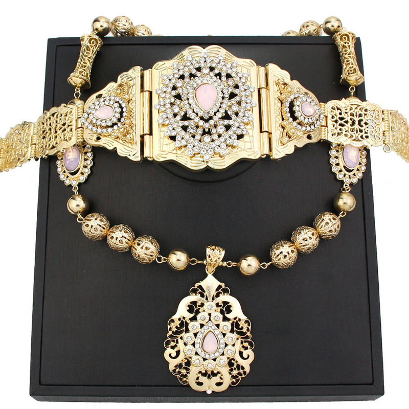 Sunspicems Alžyras Marokas papuošalų rinkiniai Moteriška Suknelė Kaftanas Diržas Metaliniai Karoliukai Kaklo papuošalai Arabiški nuotakos Vestuviniai Diržai Kūno papuošalai