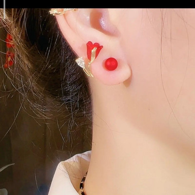 Lengvi prabangūs cirkonio tulpių gėlių perlų auskarai moterims korėjiečių naujos mados kabantys auskarai vakarėlio kalėdiniai papuošalai