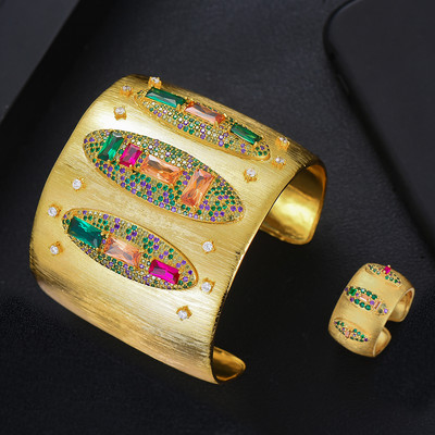 GODKI didelės mados prabangios drąsios apyrankės rankogaliai moterims vestuvių vakarėliui, kelių kubinių cirkonio kristalų kristalo CZ Dubajaus aukso spalvos apyrankė 2020 m.