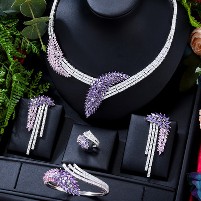 GODKI DUBAI 4pcs Bridal Circon Ogrlica Setovi Naušnica Za Ženske Vjenčanja Setovi Nakita CZ Crystal Svadbeni Setovi Nakita 2022